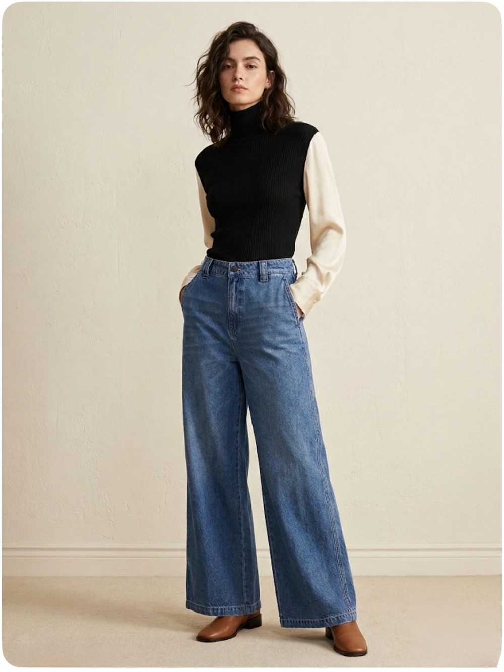 NWOT Saint Art Amber Wide Leg Blue Denim Jeans Size Large
